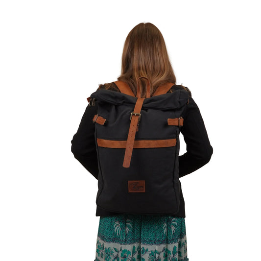 ZYN Icon Canvas & Leather Rolltop Backpack