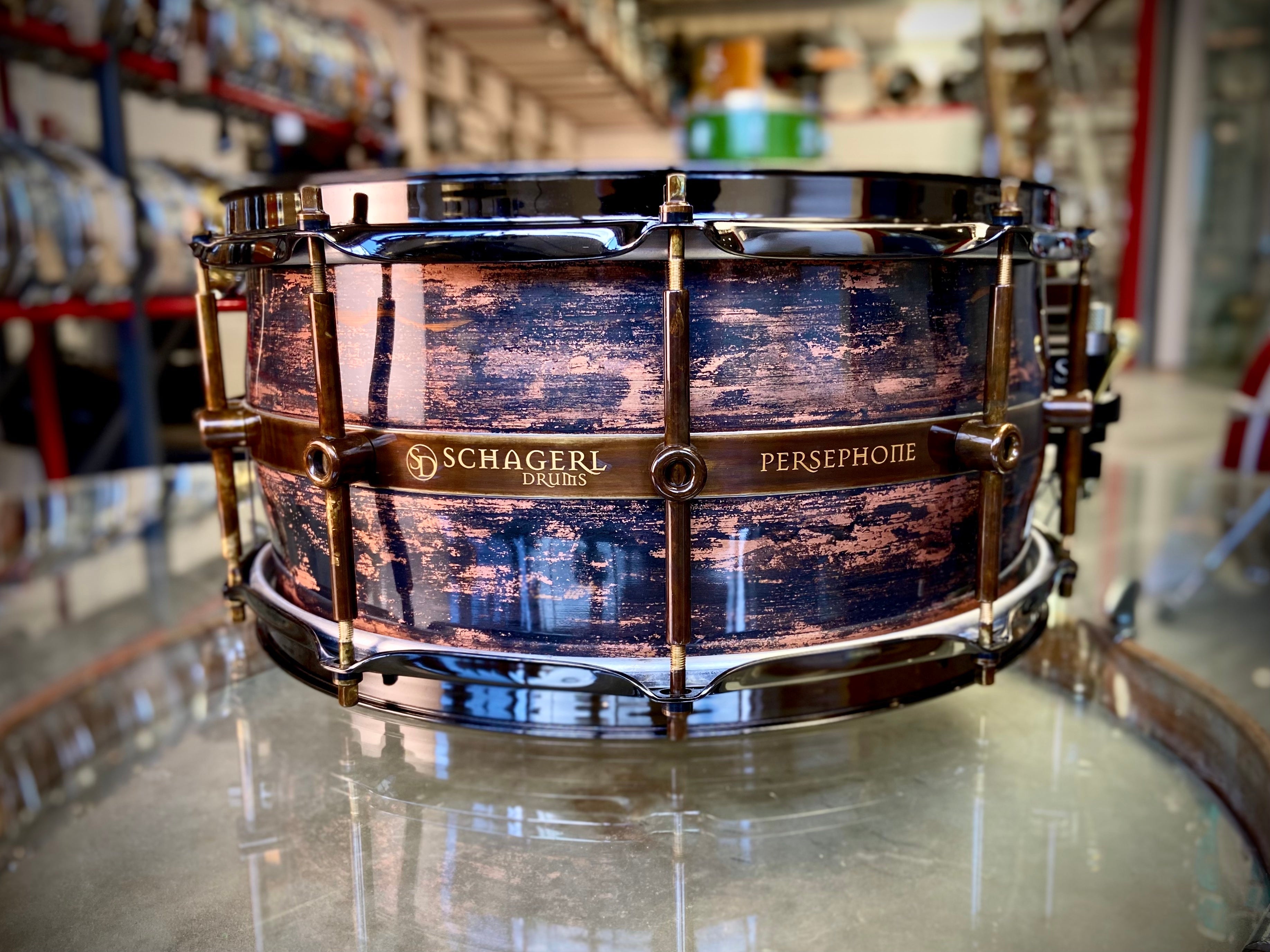 Schagerl Persephone 14 X 6 5 Copper Snare Drum In Dark Vintage schagerl-persephone-14-x-6-5-copper-snare-drum-in-dark-vintage