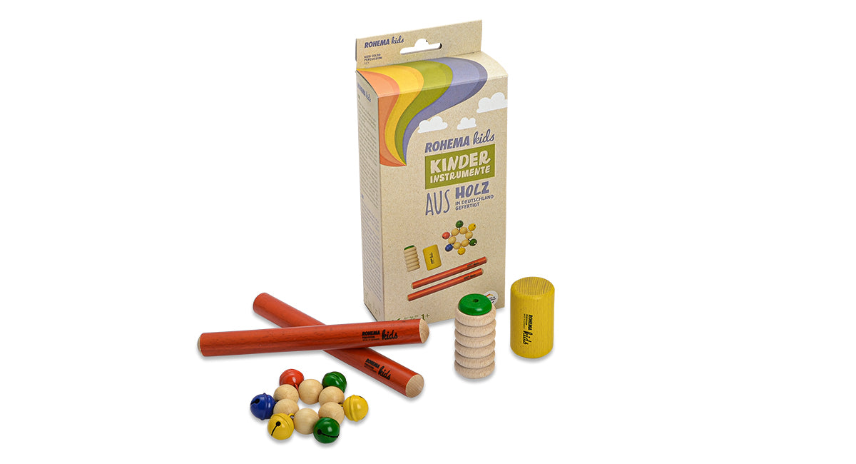 Rohema Colour Percussion Kids Set - Shakers, Wristbells and Claves
