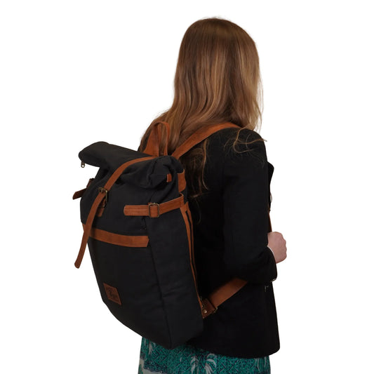 ZYN Icon Canvas & Leather Rolltop Backpack