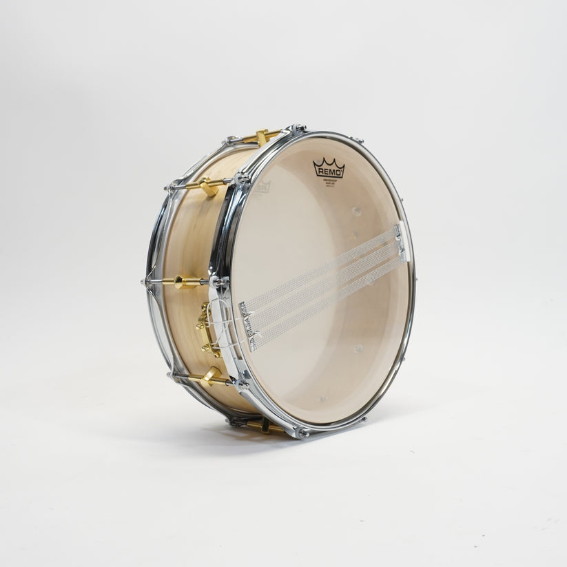 Noble & Cooley Solid Shell Tulip Snare - Natural Satin, Brass Hardware, Flanged Chrome Hoops