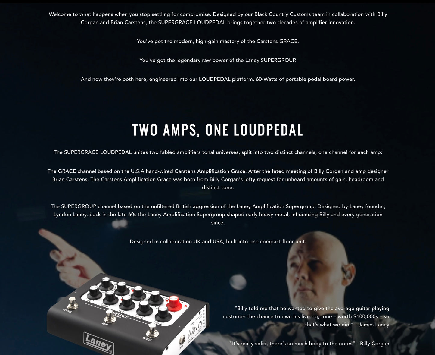 Laney Black Country Custom - Loudpedal SuperGrace 60-watt, Billy Corgan Signature - Available 4/25/26