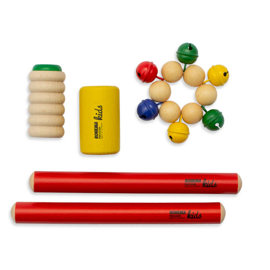 Rohema Colour Percussion Kids Set - Shakers, Wristbells and Claves - Age 1+