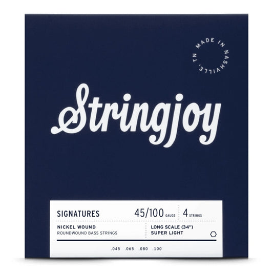 Stringjoy Super Light Gauge (45-100) 4 String Long Scale Nickel Wound Bass Guitar Strings