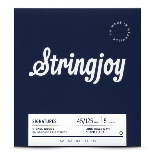 Stringjoy Super Light Gauge (45-125) 5 String Long Scale Nickel Wound Bass Guitar Strings
