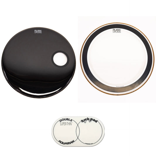 Aquarian Super Kick I Clear Bass Drum Head w/ Ported Gloss Black Resonant Head and Super Thin Double Kick Pad - Bass Drum Pack
